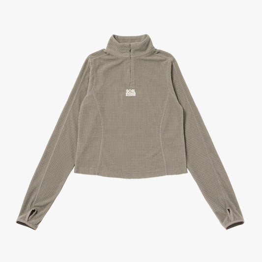 W'S GRID FLEECE QUARTER ZIP-UP TEE - DARK BEIGE
