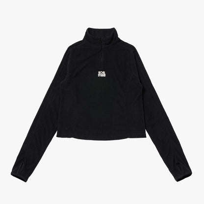 W'S GRID FLEECE QUARTER ZIP-UP TEE - BLACK