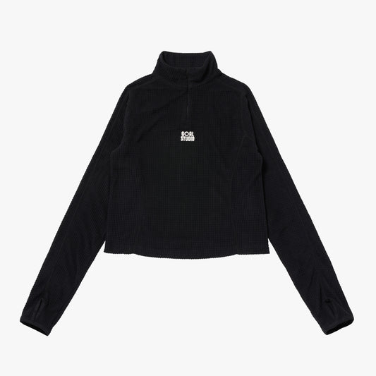 W'S GRID FLEECE QUARTER ZIP-UP TEE - BLACK