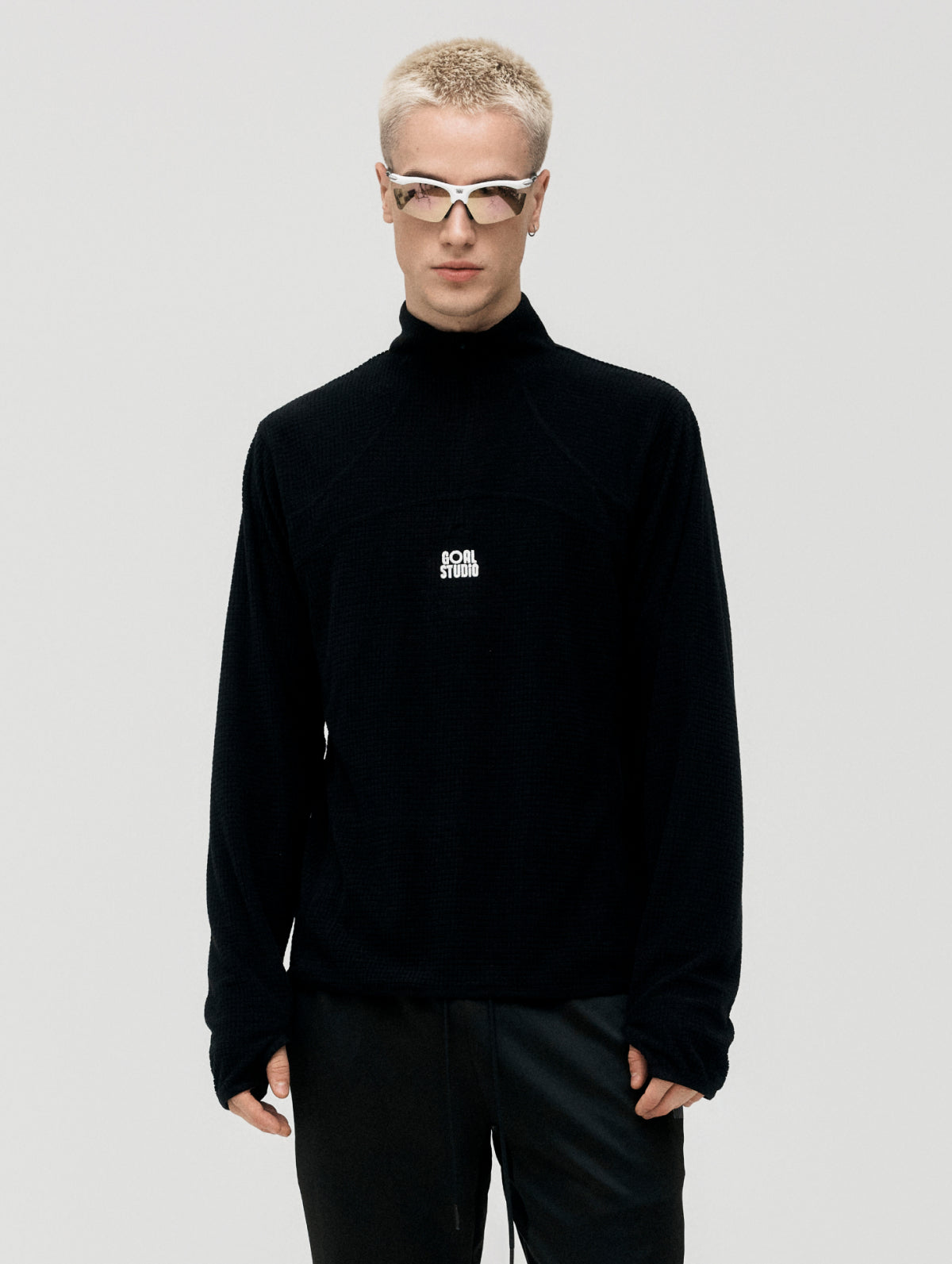 M'S GRID FLEECE QUARTER ZIP-UP TEE - BLACK