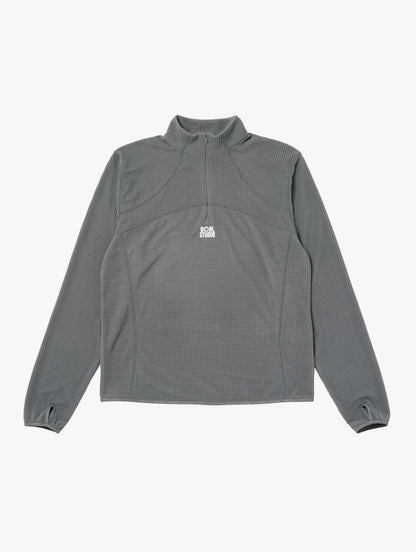 M'S GRID FLEECE QUARTER ZIP-UP TEE - GREY