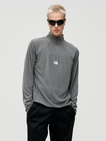 M'S GRID FLEECE QUARTER ZIP-UP TEE - GREY