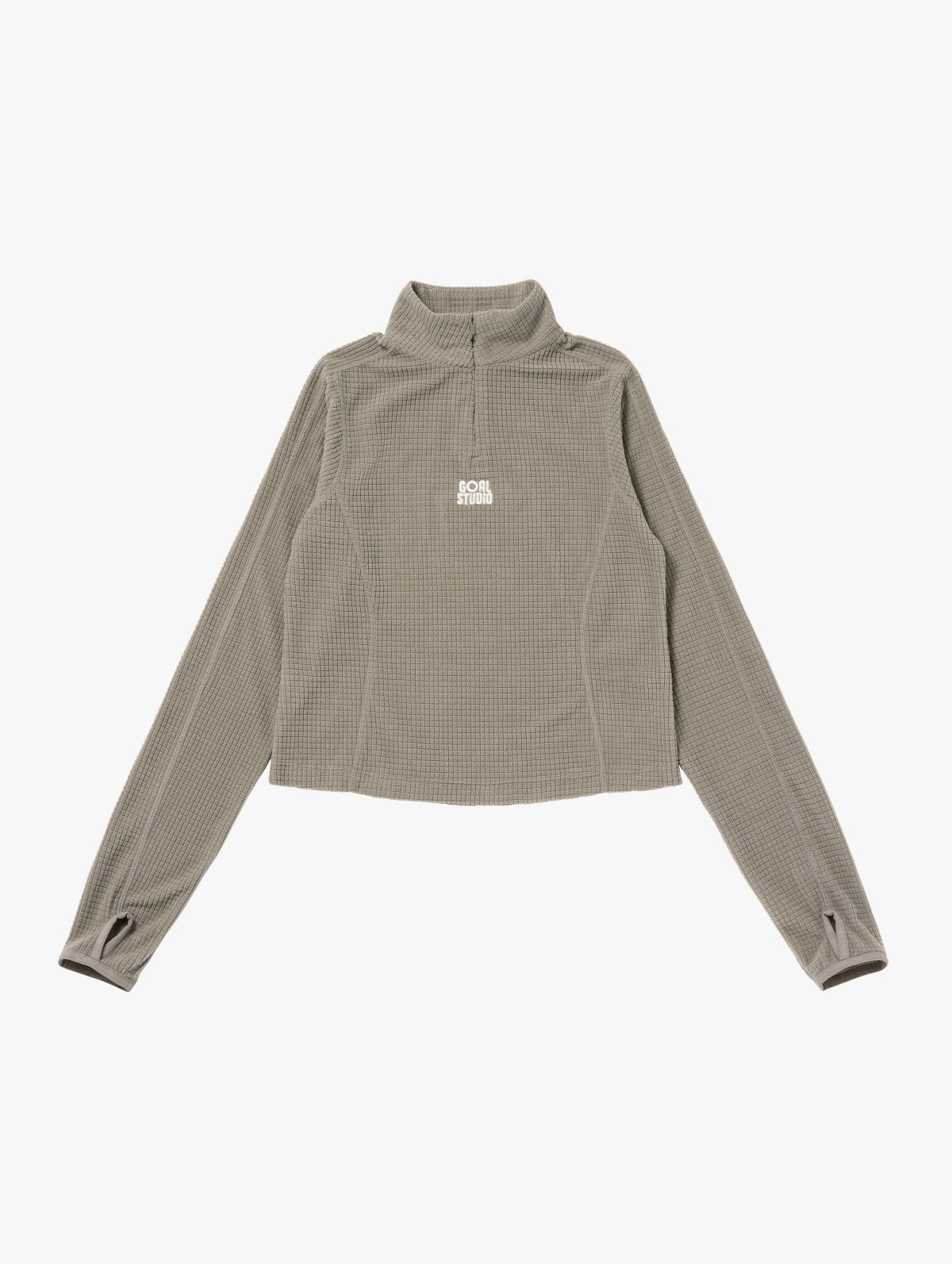 W'S GRID FLEECE QUARTER ZIP-UP TEE - DARK BEIGE