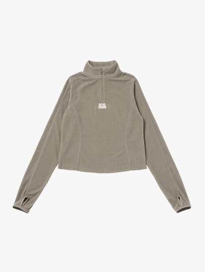 W'S GRID FLEECE QUARTER ZIP-UP TEE - DARK BEIGE