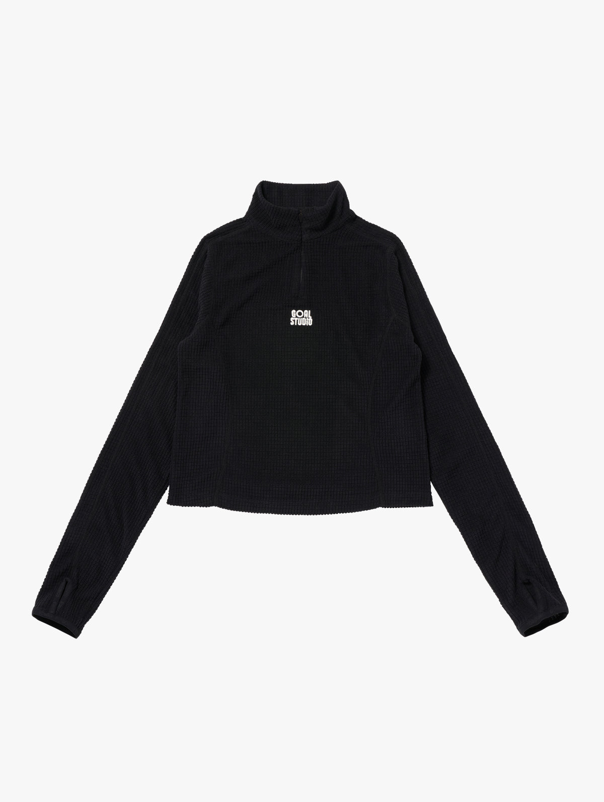 W'S GRID FLEECE QUARTER ZIP-UP TEE - BLACK