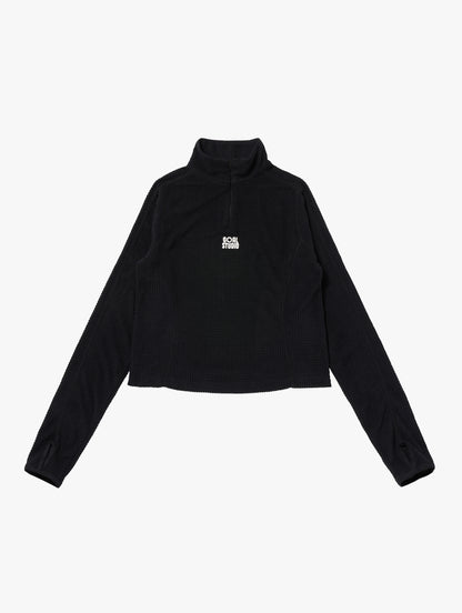 W'S GRID FLEECE QUARTER ZIP-UP TEE - BLACK