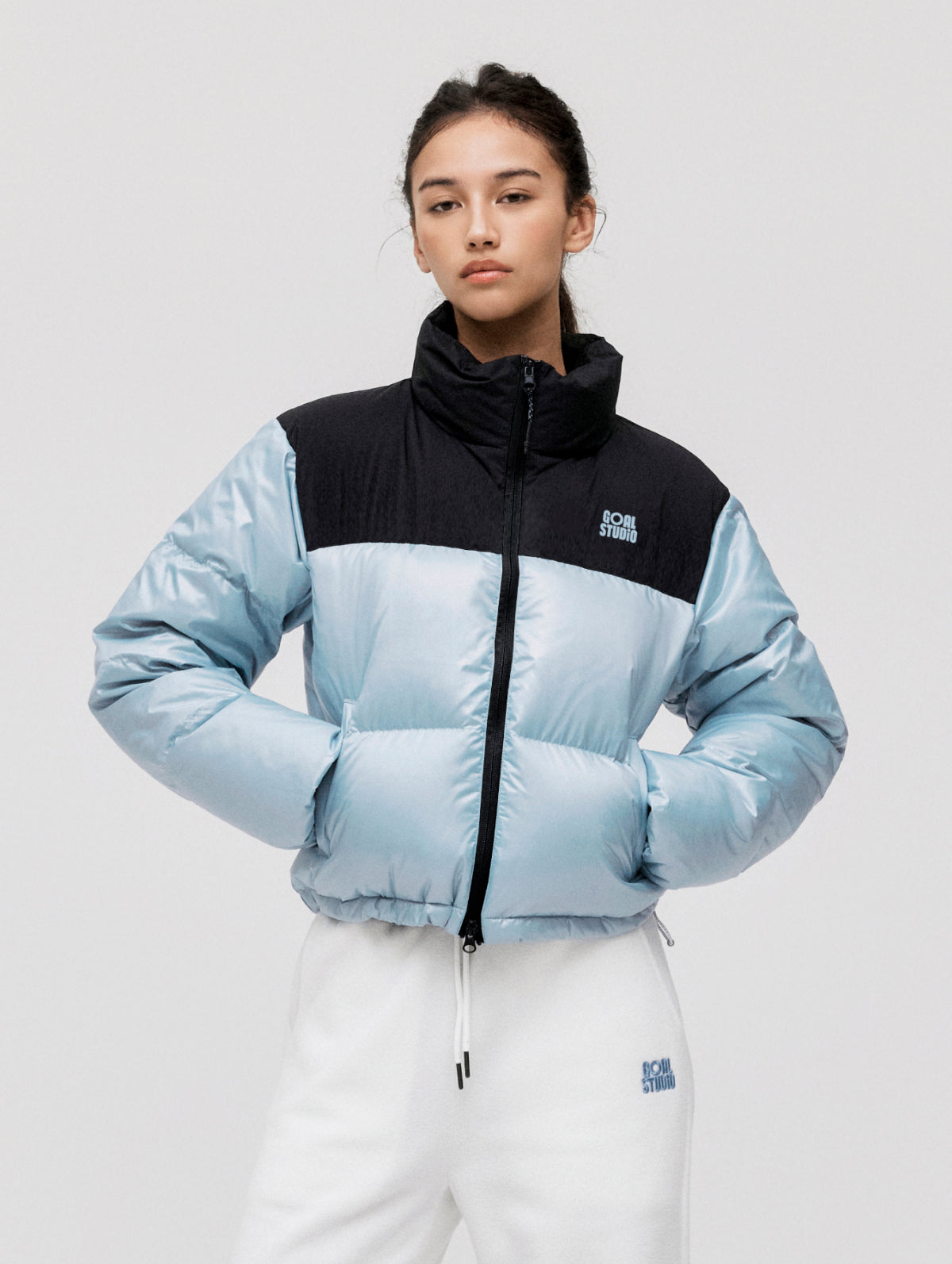W'S CROPPED PUFFER DOWN JACKET - SKYBLUE
