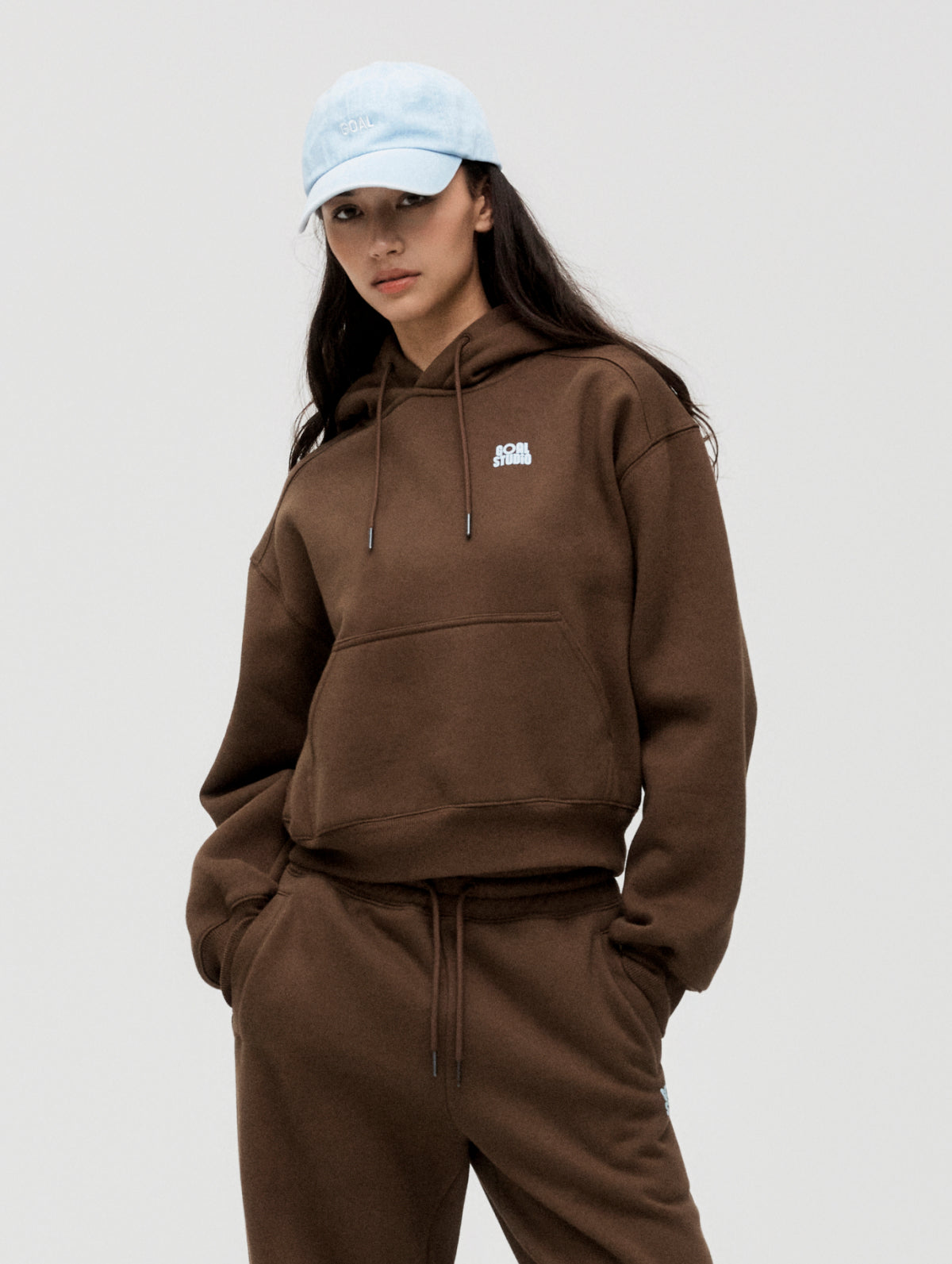 W'S ESSENTIAL BRUSHED HOODIE - DARK BROWN
