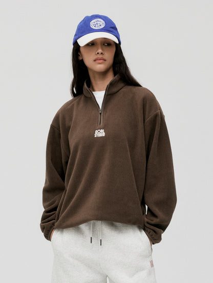 ESSENTIAL MICROFLEECE QUARTER ZIP-UP TEE - DARK BROWN