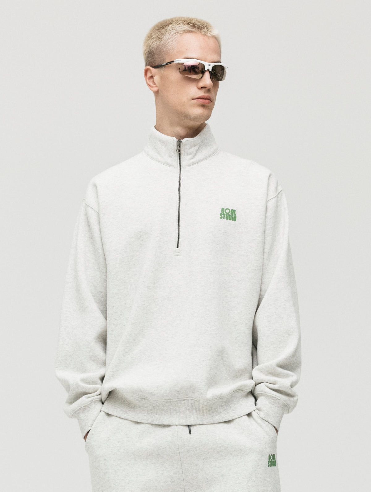 ESSENTIAL BRUSHED QUARTER ZIP-UP TEE - OATMEAL