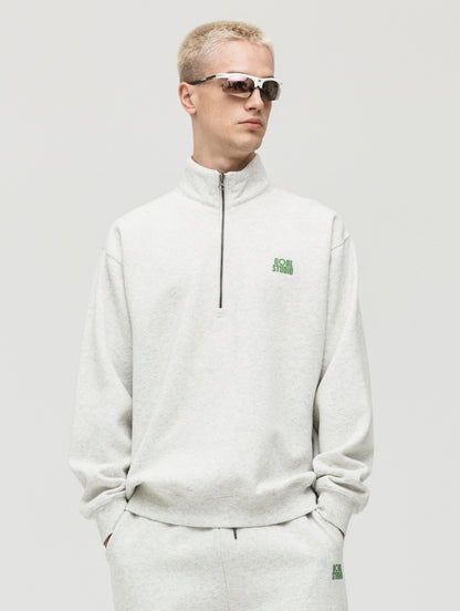 ESSENTIAL BRUSHED QUARTER ZIP-UP TEE - OATMEAL