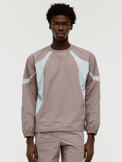 COLOR-BLOCK WOVEN PULLOVER - BROWN