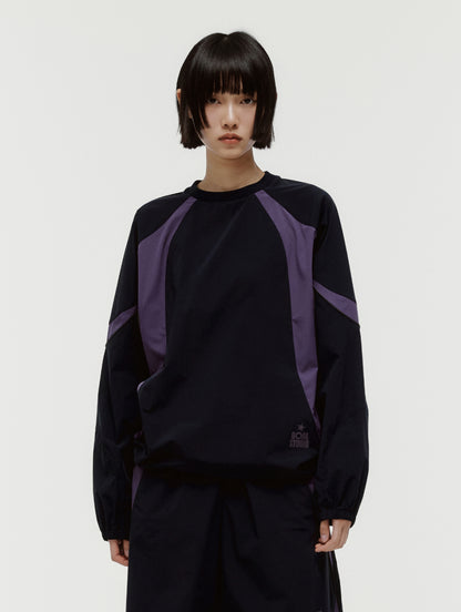 COLOR-BLOCK WOVEN PULLOVER - NAVY