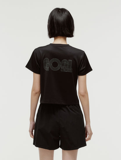 W'S TRACK GOAL LOGO CROP TEE - BLACK