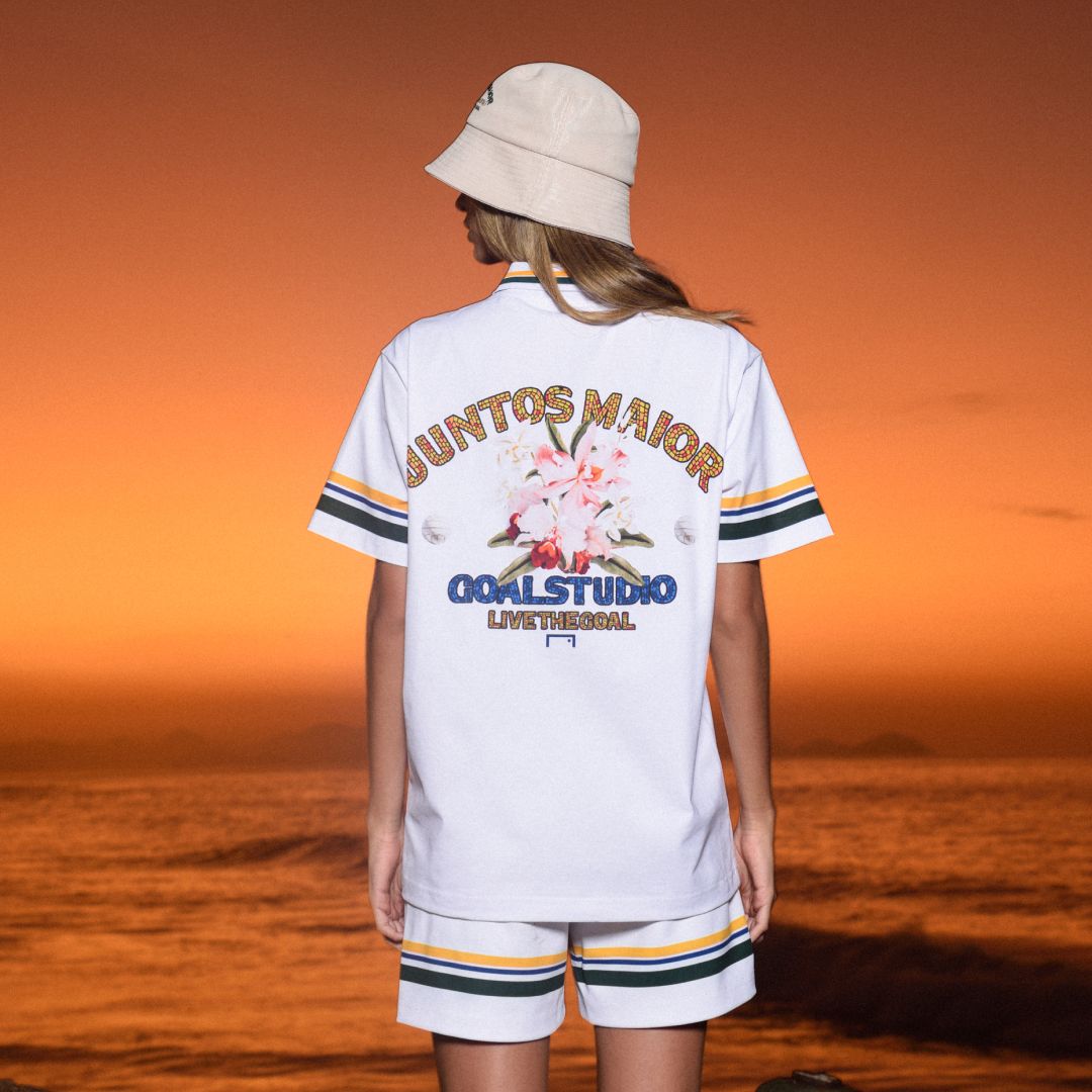 ゴールスタジオ  A-SKIN リオ ビーチ カトレヤ アートワーク ポロ Tシャツ ホワイト